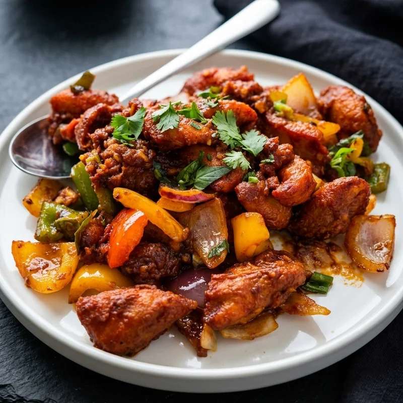 Chilli chicken with peppers and onions